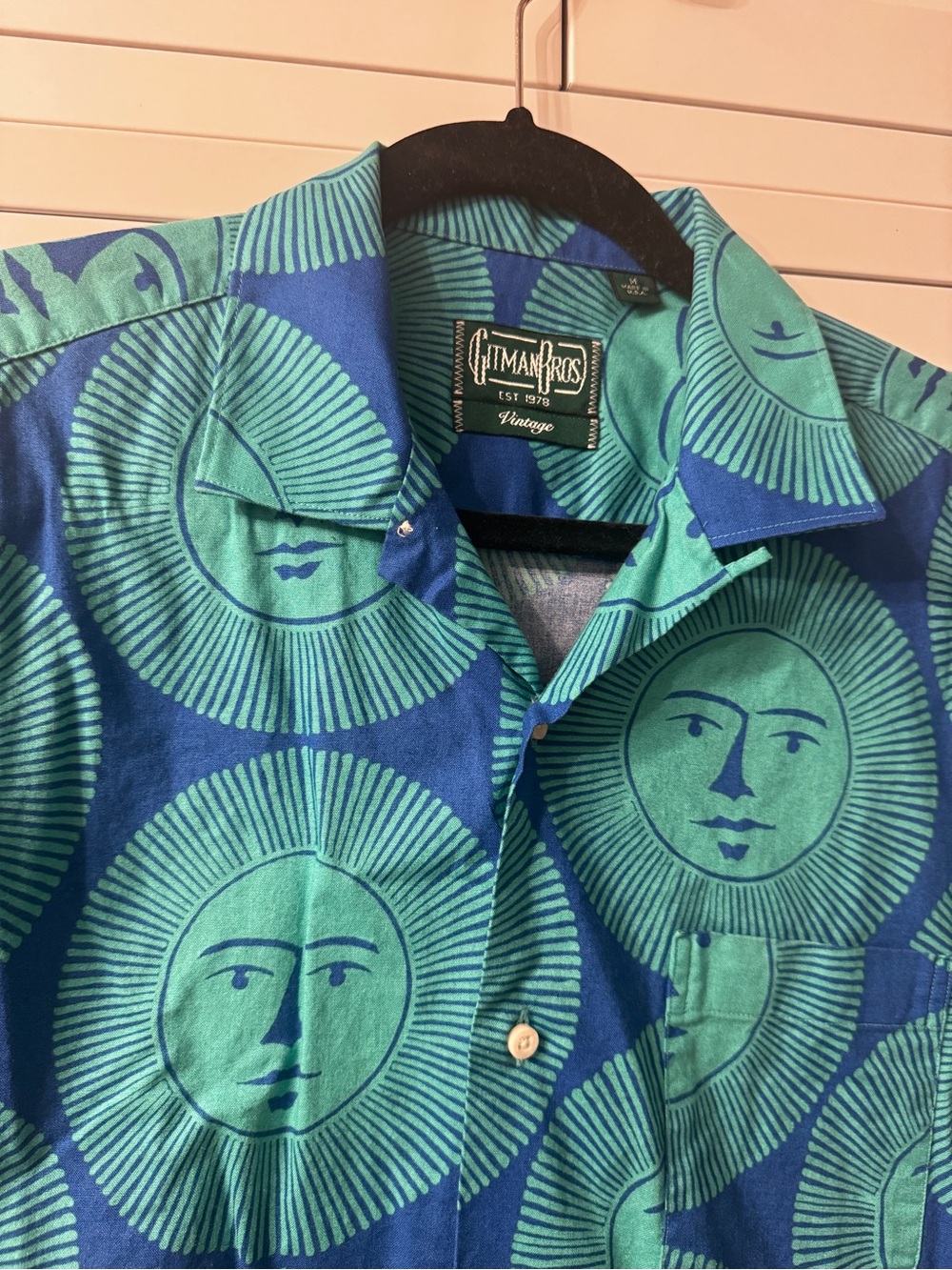 Gitman Vintage Men’s Blue & Teal Sun Print Button-Down Shirt